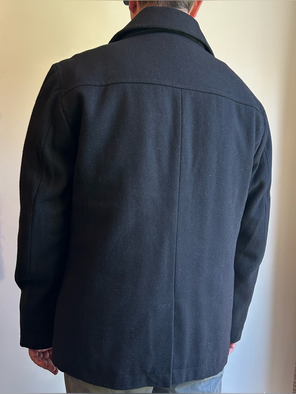 Projek Raw Luxe Men's Black Wool Blend Double Breasted Pea Coat L - Picture 2 of 10